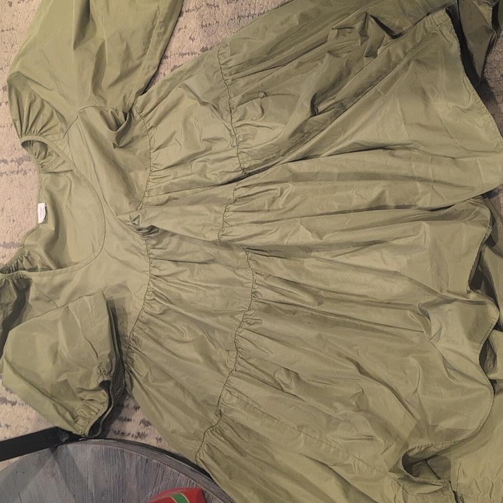 Aritzia Wilfred  Fantasy Babydoll Dress Pistachio Green Puff Sleeve - Picture 4 of 9
